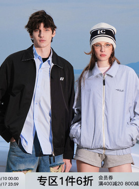 FORNINES双面穿刺绣条纹夹克男女潮牌情侣装春季美式cleanfit外套