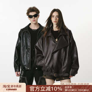 FORNINES复古中性翻领皮衣外套男女2025新款 秋冬PU夹克酷飒机车服