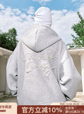 FORNINES珍珠钉珠重磅刺绣卫衣男女潮牌情侣装连帽衫秋冬美式外套