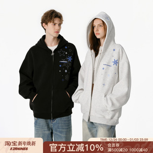 秋冬加绒加厚外套女 情侣连帽衫 FORNINES雪花刺绣重磅开衫 卫衣男款