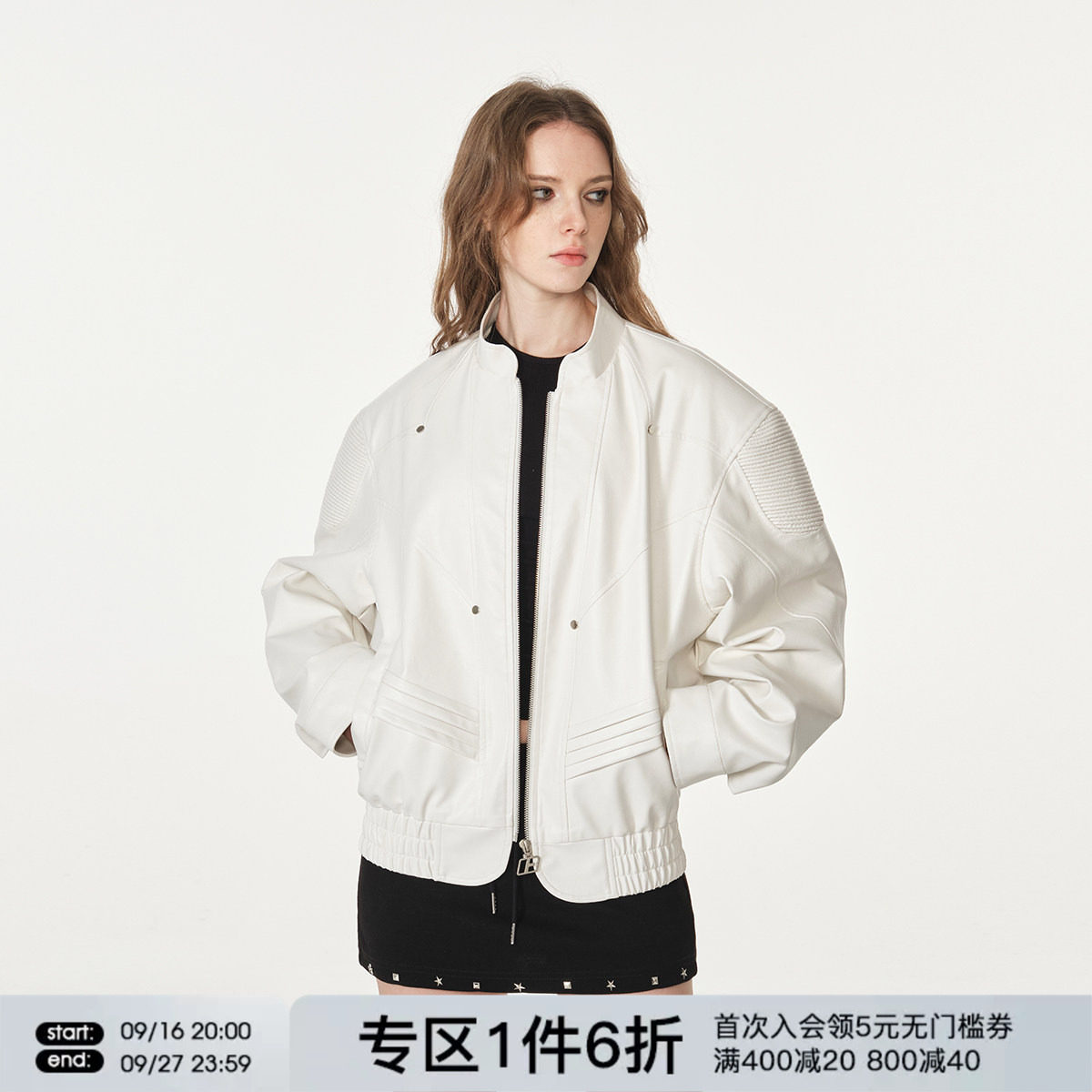 FORNINES短款垫肩pu皮衣图片