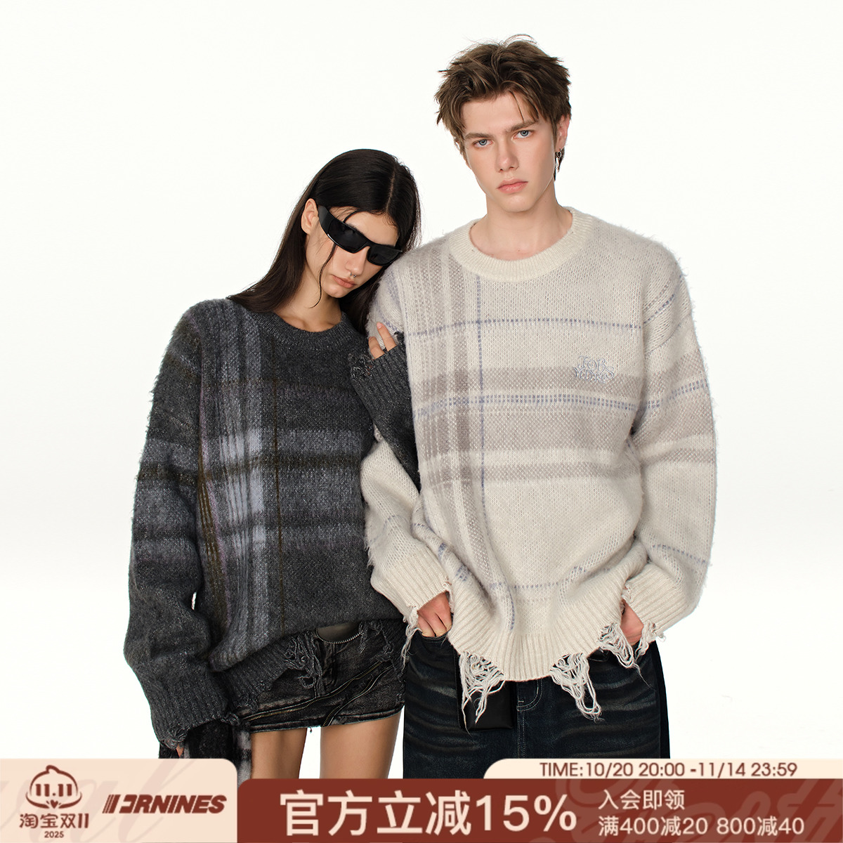 FORNINES马海毛格子毛衣