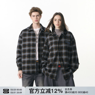 新款 男女2026春季 复古情侣通勤外套 衬衫 FORNINES刺绣磨毛格子长袖