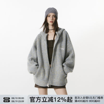 FORNINES微短款重磅加厚毛衣外套男女情侣装秋冬休闲连帽针织开衫