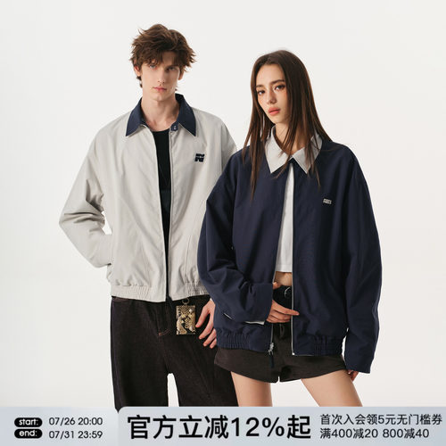 FORNINES双面穿拼接撞色夹克男款情侣上衣潮牌春秋翻领通勤外套女