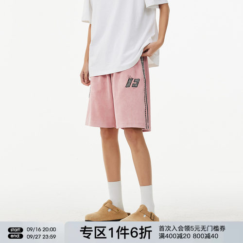 FORNINES麂皮绒拼接刺绣短裤