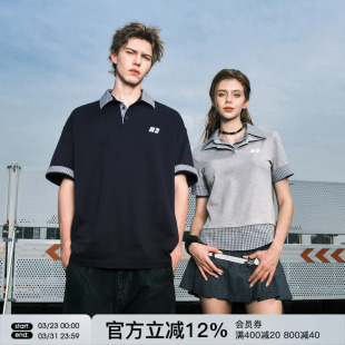 POLO衫 潮牌凉感正肩半袖 T恤男女情侣夏季 FORNINES假两件翻领短袖