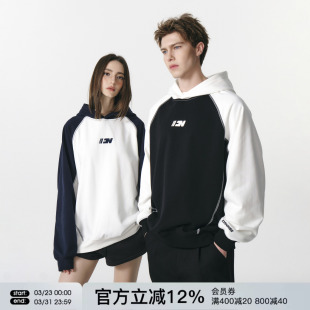 情侣装 FORNINES拼接撞色插肩袖 连帽衫 春季 休闲外套女 重磅卫衣男款