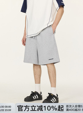 FORNINES刺绣重磅运动短裤男生宽松直筒灰色五分裤潮牌卫裤休闲裤