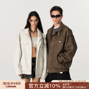 FORNINES机车服情侣潮牌秋冬pu皮衣外套男女美式 夹克 复古痞帅工装