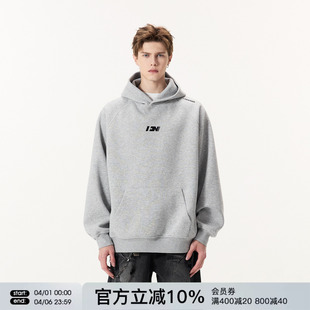 潮牌春秋情侣上衣美式 外套女 连帽衫 FORNINES刺绣重磅灰色卫衣男款