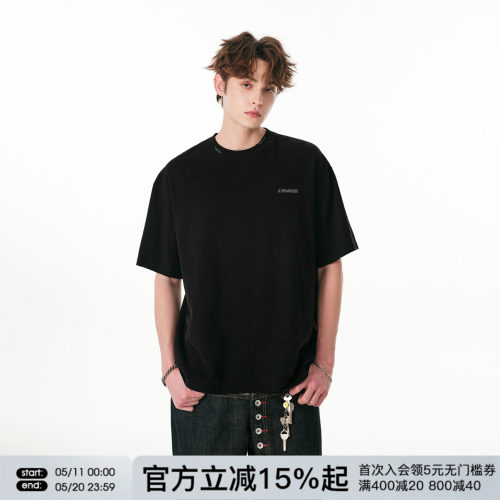 FORNINES水洗做旧纯棉短袖T恤男款上衣潮牌夏季复古半袖打底衫女