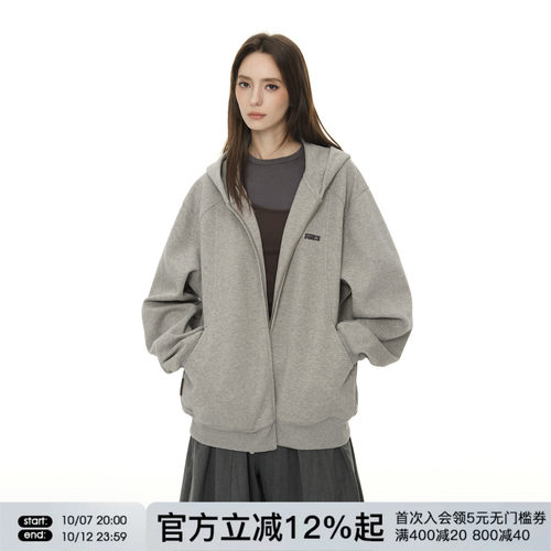 FORNINES刺绣复古开衫卫衣女微短款连帽衫春秋新款重磅休闲外套男