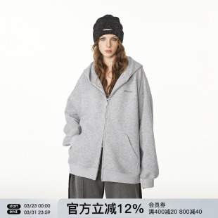 连帽衫 潮牌春季 拉链外套 灰色卫衣男女情侣装 FORNINES重磅刺绣开衫