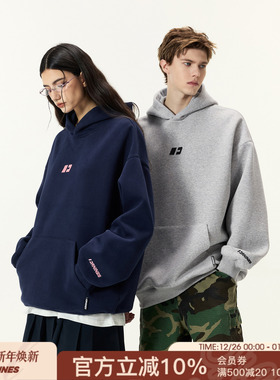 FORNINES刺绣重磅卫衣男款加绒连帽衫潮牌情侣秋冬加厚美式外套女