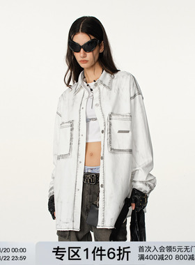 FORNINES做旧洗水白色长袖衬衫男女2026春季潮牌夹克复古牛仔外套