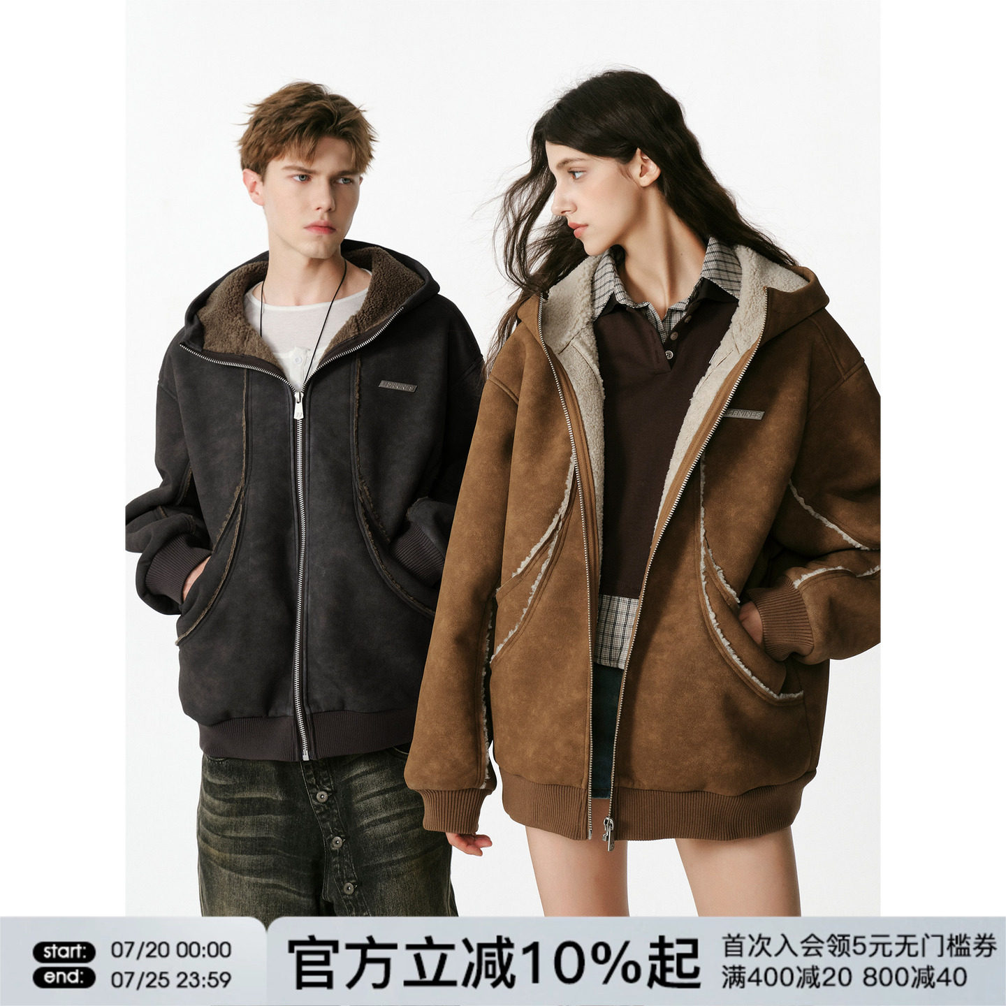 FORNINES皮毛一体羊羔毛外套女冬季加绒加厚夹克棉衣男仿麂皮棉服