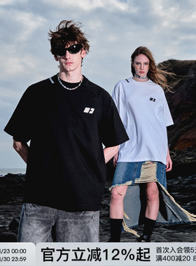 FORNINES刺绣重磅短袖T恤男款情侣装上衣潮牌打底衫夏季半截袖女
