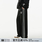 子秋冬宽松加厚长裤 FORNINES拼接刺绣麂皮绒直筒裤 男女潮牌休闲裤