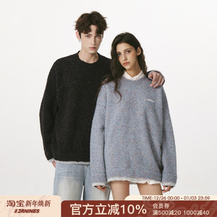FORNINES假两件毛衣男女情侣上衣秋冬复古针织衫 宽松慵懒风毛线衣