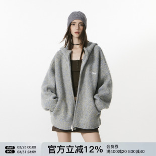 秋冬休闲连帽针织开衫 FORNINES微短款 重磅加厚毛衣外套男女情侣装