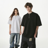 宽松半袖 FORNINES刺绣半拉链空气层短袖 T恤男女情侣上衣潮牌夏季