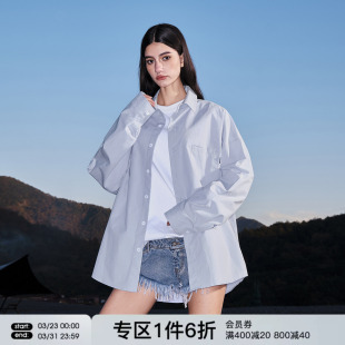 外套 男女情侣衣服潮牌上衣春季 FORNINES基础百搭纯棉蓝色长袖 衬衫