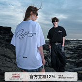 半袖 美式 体恤 T恤男女潮牌上衣夏季 FORNINES花体刺绣重磅纯棉短袖