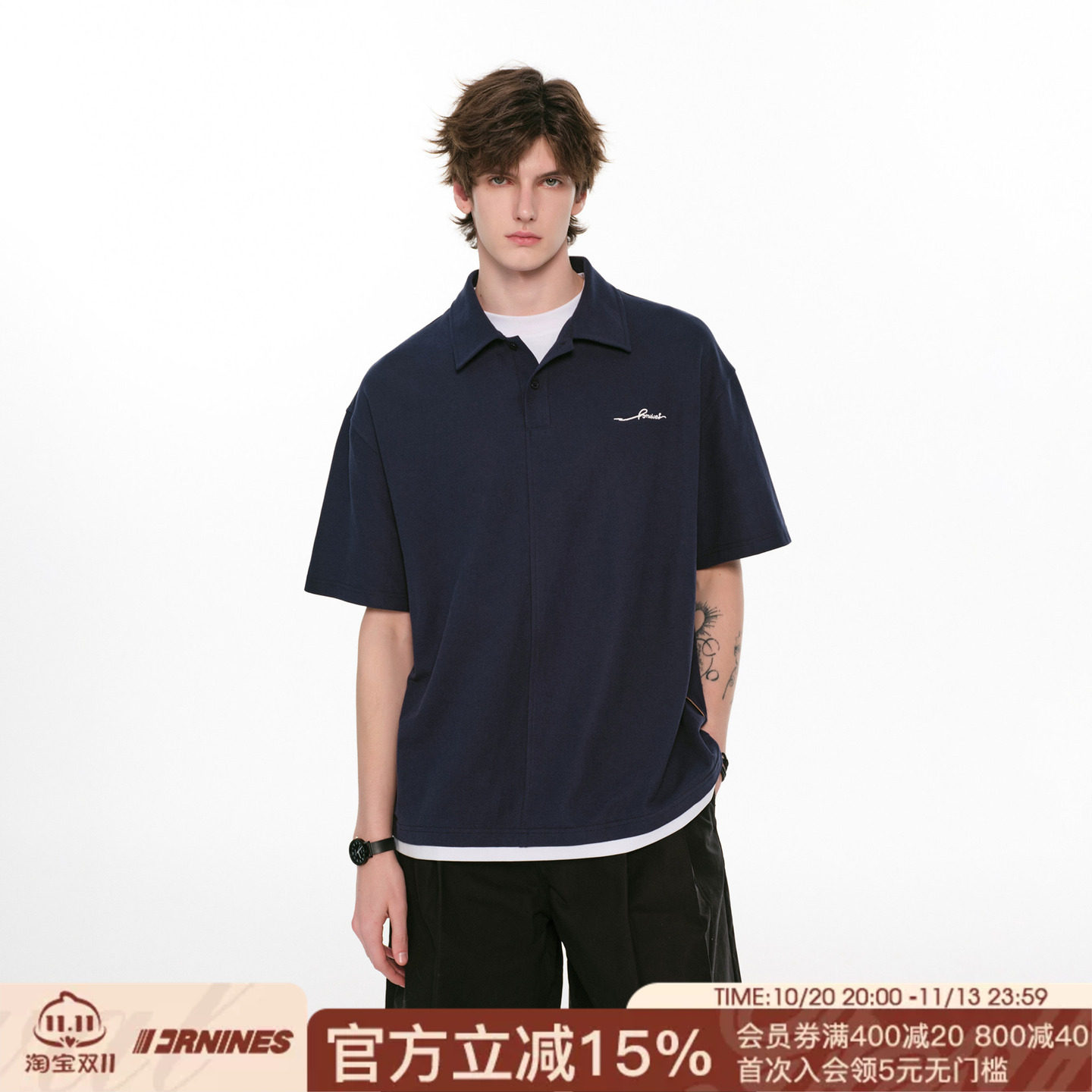 FORNINES刺绣假两件短袖polo衫男款上衣2026夏季新款情侣半袖T恤