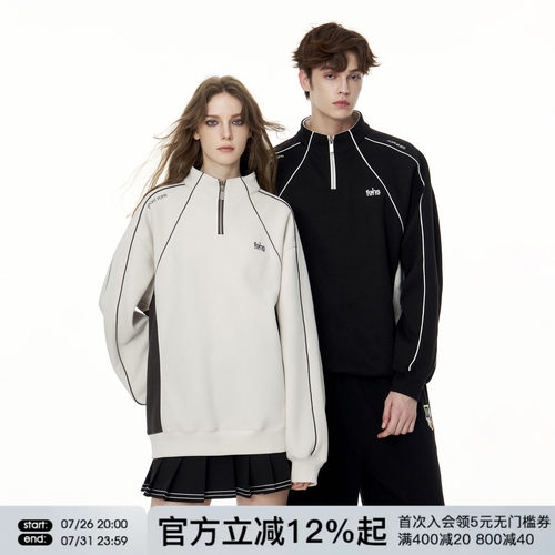 FORNINES半拉链立领卫衣男女情侣装长袖上衣春秋潮牌宽松重磅外套