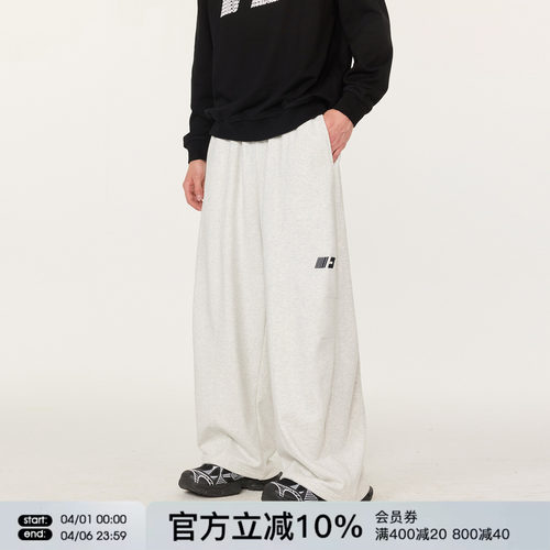 FORNINES刺绣运动弯刀卫裤男女宽松阔腿直筒裤子潮牌春秋休闲长裤