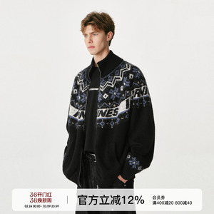 FORNINES含绵羊毛费尔岛毛衣男女秋冬针织衫情侣拉链立领开衫外套