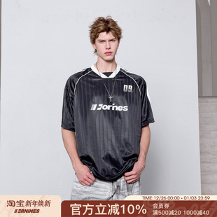 运动半袖 FORNINES美式 T恤潮牌夏季 宽松短袖 复古V领球衣男女情侣装