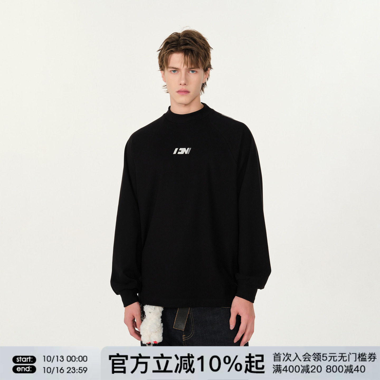FORNINES刺绣发热德绒打底衫男女秋冬上衣潮牌半高领内搭长袖T恤