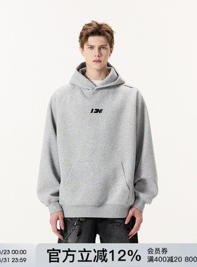 FORNINES刺绣重磅灰色卫衣男款连帽衫潮牌春秋情侣上衣美式外套女