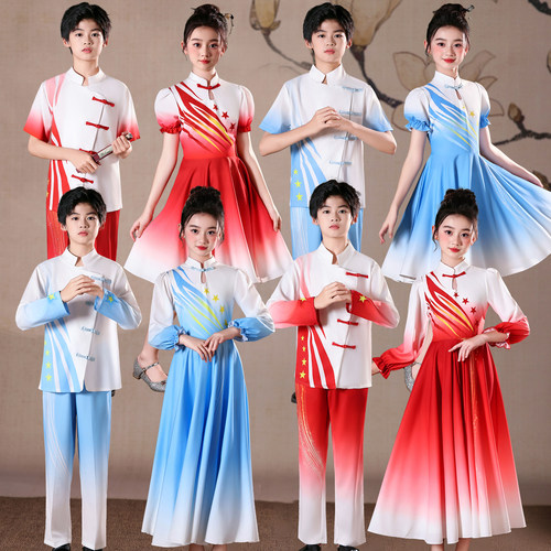 国庆儿童演出服红色爱国朗诵服装