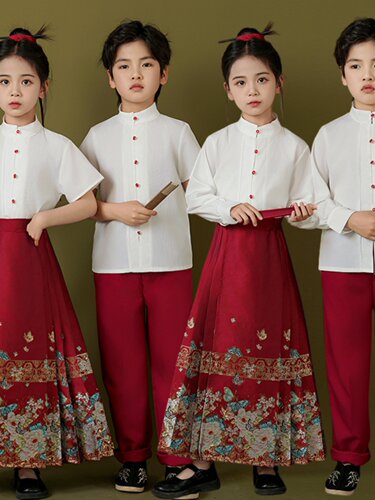 新款女童春秋儿童汉服马面裙套装国风古装女孩国学唐装古风表演服