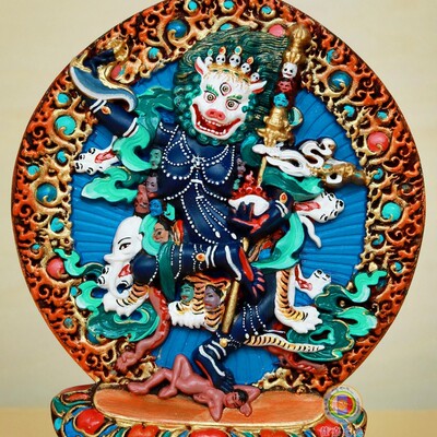 全手绘如法狮面空行母陶制擦擦