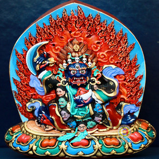 手绘 噶举派不共护法 黑袍金刚马哈嘎啦 玛哈嘎啦 陶随身佛像擦擦