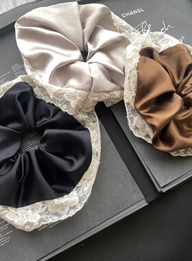 芭蕾风韩风水溶蕾丝花边真丝发圈大肠圈高级感丸子头甜美发饰发绳