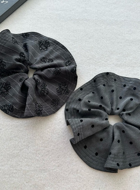 高级灰波点高颅顶发箍黑色玫瑰发卡30cm夸张头花发绳大肠圈小香风