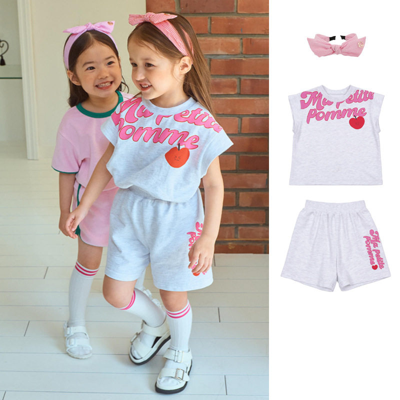 BE26夏季新款男女童印花T恤短裤套装儿童可爱韩版运动服家居服