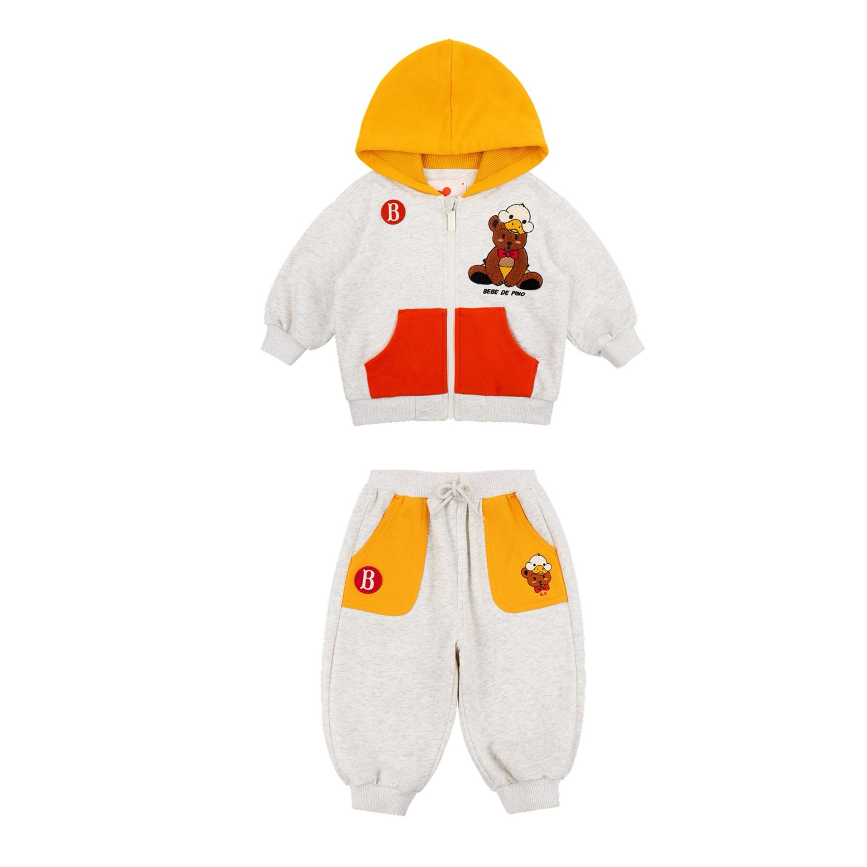 加绒！现货！ins风婴儿宝宝男女童灰色小熊卫衣卫裤运动套装,童装/婴儿装/亲子装,套装,淘宝优惠券,粉丝福利购,淘宝优惠卷