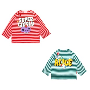 26春夏男女童绿色红色甜美百搭条纹大象飞鸟长袖T恤