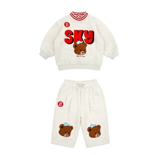 加绒！现货！宝宝男女童小熊卫衣卫裤直筒裤运动套装半高领套装