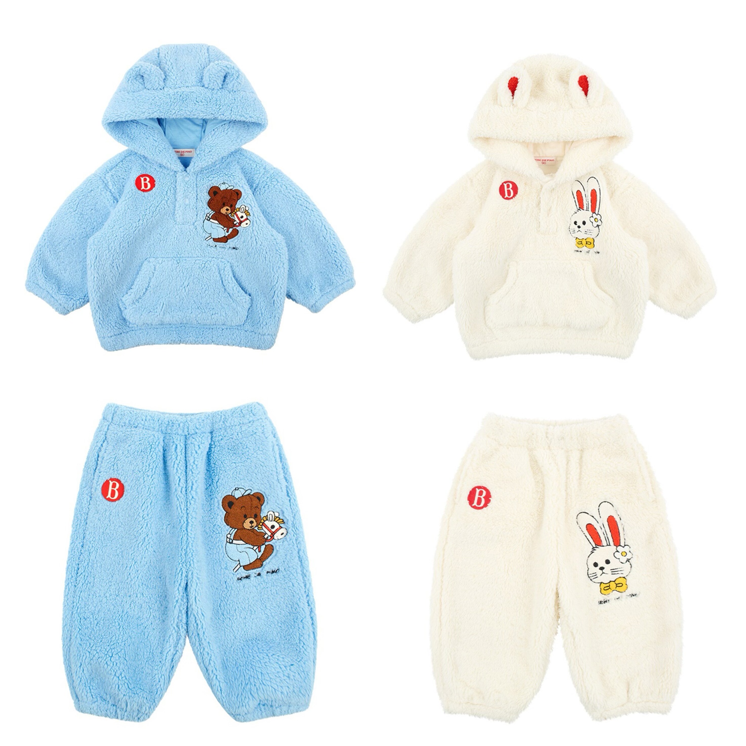 现货！婴儿宝宝婴儿男女童幼儿园连帽毛绒卫衣卫裤运动套装