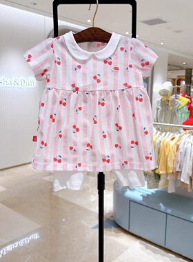 巧克力女宝纯棉套装韩国童装26夏季儿童裙式T恤+修身打底裤