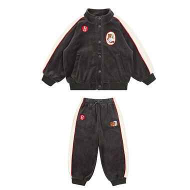天鹅绒！现货！婴儿宝宝男女童黑灰色立领卫衣卫裤运动套装