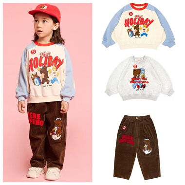 加绒！现货！ins风婴儿宝宝男女童蓝色小熊卫衣卫裤运动套装