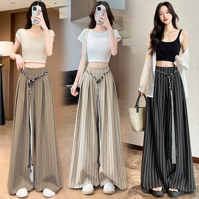 实拍老钱风条纹西装裤女春夏季2026新款高级感垂感慵懒风阔腿裤